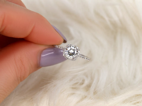 0.75ct Barra 6mm Platinum FB Moissanite Diamonds Cushion Halo Ring - Rosados Box