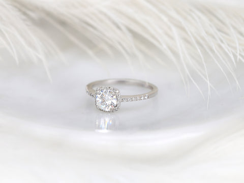 0.75ct Barra 6mm Platinum FB Moissanite Diamonds Cushion Halo Ring - Rosados Box