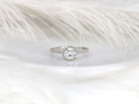 0.75ct Barra 6mm 14kt YELLOW Gold FB Moissanite Diamonds Cushion Halo Ring - Rosados Box