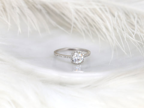 0.75ct Barra 6mm 14kt Moissanite Diamond Cushion Halo Ring - Rosados Box