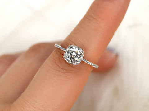 0.75ct Barra 6mm 14kt Moissanite Diamond Cushion Halo Ring - Rosados Box