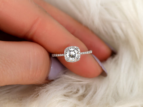 0.75ct Barra 6mm 14kt Moissanite Diamond Cushion Halo Ring - Rosados Box