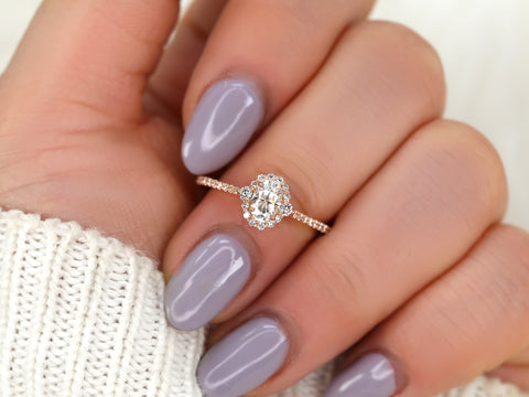 0.50ct Bridgette 6x4mm 14kt Moissanite Diamond Unique Oval Halo Ring - Rosados Box