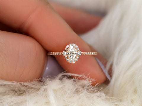 0.50ct Bridgette 6x4mm 14kt Moissanite Diamond Unique Oval Halo Ring - Rosados Box