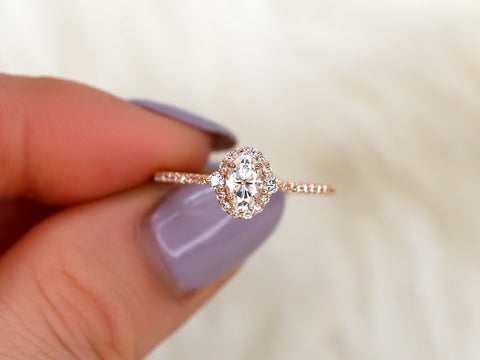 0.50ct Bridgette 6x4mm 14kt Moissanite Diamond Unique Oval Halo Ring - Rosados Box