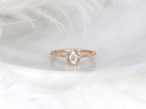 0.50ct Bridgette 6x4mm 14kt Moissanite Diamond Unique Oval Halo Ring - Rosados Box