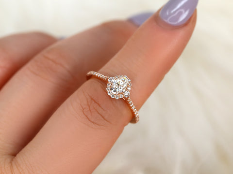 0.50ct Bridgette 6x4mm 14kt Moissanite Diamond Unique Oval Halo Ring - Rosados Box