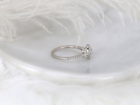 1ct Bridgette 7x5mm 14kt Moissanite Diamond Oval Three Stone Halo Ring - Rosados Box