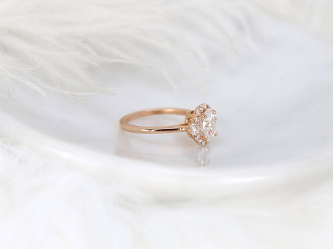 1.50ct Britney 8x6mm 14kt Gold Moissanite Diamond Unique Oval Halo Ring - Rosados Box