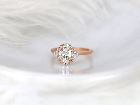 1.50ct Britney 8x6mm 14kt WHITE Gold Moissanite Diamonds Unique Oval Halo Ring - Rosados Box