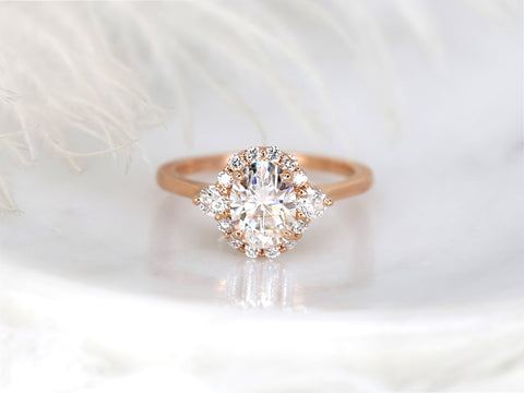 1.50ct Britney 8x6mm 14kt WHITE Gold Moissanite Diamonds Unique Oval Halo Ring - Rosados Box