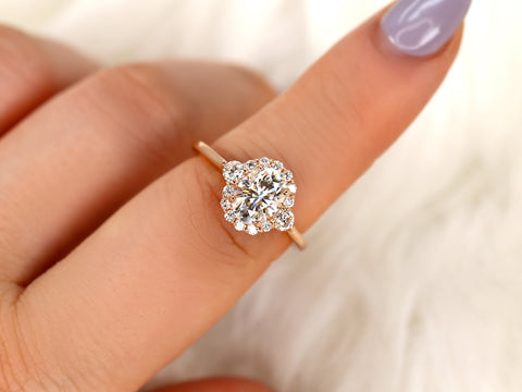 1.50ct Britney 8x6mm 14kt WHITE Gold Moissanite Diamonds Unique Oval Halo Ring - Rosados Box