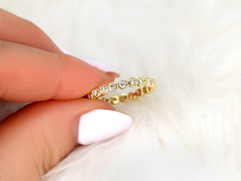 Bubbles 2.8mm 14kt Gold Diamonds Bezel WITHOUT Milgrain ALMOST Eternity Ring - Rosados Box