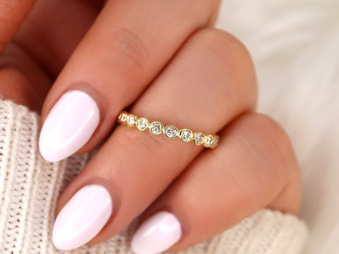 Bubbles Original 2.8mm 14kt Gold Diamonds Bezel WITHOUT Milgrain ALMOST Eternity Ring - Rosados Box