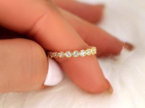 Bubbles Original 2.8mm 14kt Gold Diamonds Bezel WITHOUT Milgrain ALMOST Eternity Ring - Rosados Box