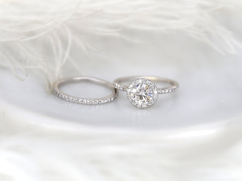 1ct Callie 6.5mm 14kt Moissanite Diamonds Round Halo Bridal Set - Rosados Box