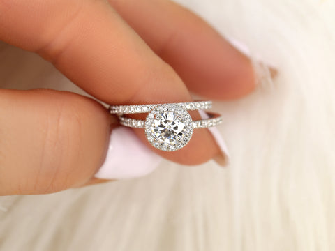 1ct Callie 6.5mm 14kt Moissanite Diamonds Round Halo Bridal Set - Rosados Box