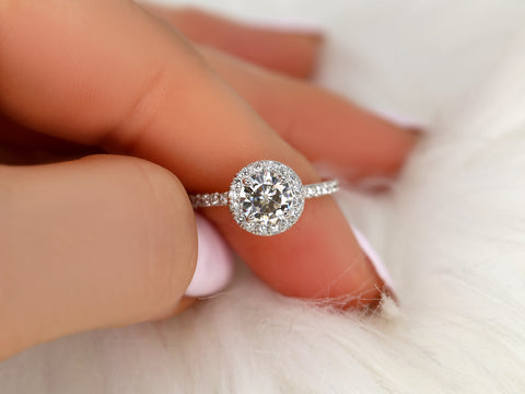 1ct Callie 6.5mm 14kt Moissanite Diamond Pave Round Halo Ring - Rosados Box