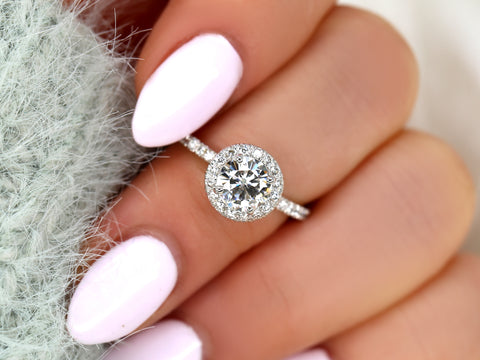 1ct Callie 6.5mm 14kt Moissanite Diamond Pave Round Halo Ring - Rosados Box