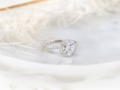 1ct Callie 6.5mm 14kt Moissanite Diamond Pave Round Halo Ring - Rosados Box