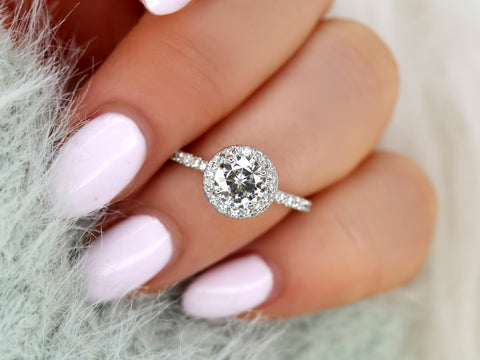 1ct Callie 6.5mm 14kt Moissanite Diamond Pave Round Halo Ring - Rosados Box