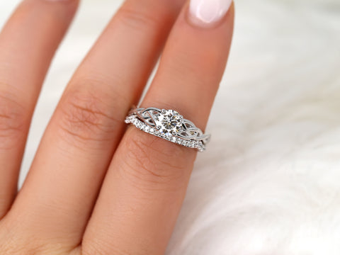 0.75ct Cassidy 6mm 14kt Gold Moissanite Celtic Love Knot Triquetra Round Bridal Set - Rosados Box