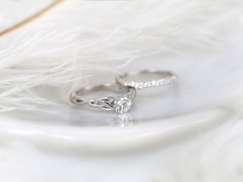 0.75ct Cassidy 6mm 14kt Gold Moissanite Celtic Love Knot Triquetra Round Bridal Set - Rosados Box