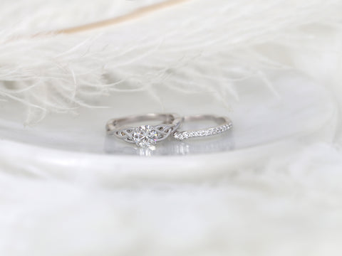 0.75ct Cassidy 6mm 14kt Gold Moissanite Celtic Love Knot Triquetra Round Bridal Set - Rosados Box