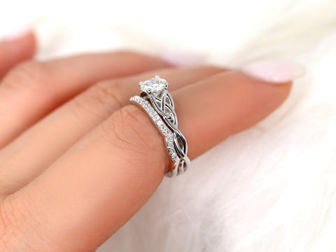 0.75ct Cassidy 6mm 14kt Gold Moissanite Celtic Love Knot Triquetra Round Bridal Set - Rosados Box