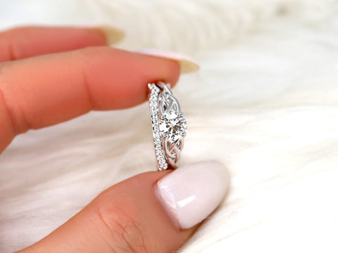 0.75ct Cassidy 6mm 14kt Gold Moissanite Celtic Love Knot Triquetra Round Bridal Set - Rosados Box