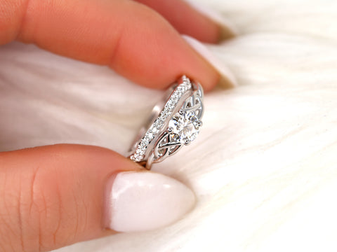 0.75ct Cassidy 6mm 14kt Gold Moissanite Celtic Love Knot Triquetra Round Bridal Set - Rosados Box