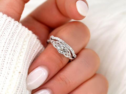 0.75ct Cassidy 6mm 14kt Gold Moissanite Celtic Love Knot Triquetra Round Bridal Set - Rosados Box