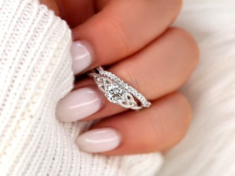 0.75ct Cassidy 6mm 14kt Gold Moissanite Celtic Love Knot Triquetra Round Bridal Set - Rosados Box