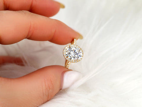 2ct Chantelle 9x7mm 14kt Gold Moissanite Diamond Non-Cathedral Oval Halo Ring - Rosados Box