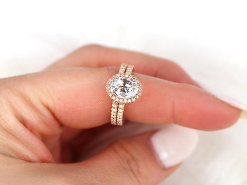 2.03ct Ready to Ship Chantelle 14kt Rose Gold Peach Sapphire Diamond Oval Halo Bridal Set - Rosados Box