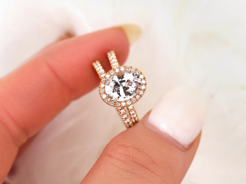 2.03ct Ready to Ship Chantelle 14kt Rose Gold Peach Sapphire Diamond Oval Halo Bridal Set - Rosados Box