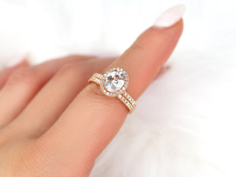2.03ct Ready to Ship Chantelle 14kt Rose Gold Peach Sapphire Diamond Oval Halo Bridal Set