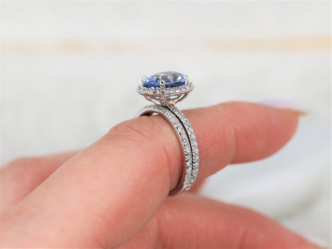 3.33ct Ready to Ship Chantelle 14kt White Gold Lilac Purple Sapphire Diamond Oval Halo Bridal Set - Rosados Box