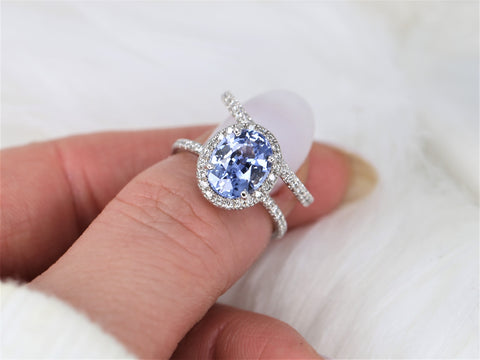 3.33ct Ready to Ship Chantelle 14kt White Gold Lilac Purple Sapphire Diamond Oval Halo Bridal Set - Rosados Box