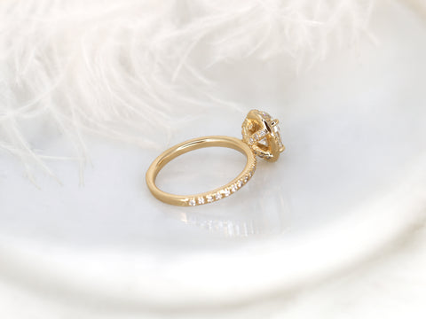 SALE 1.50ct Ready to Ship Chantelle 8x6mm 14kt Gold FB Moissanite Diamond Oval Halo Ring - Rosados Box