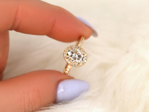 1.50ct Chantelle 8x6mm 14kt Gold Moissanite Diamond Oval Halo Ring - Rosados Box