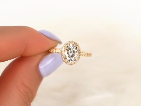 SALE 1.50ct Ready to Ship Chantelle 8x6mm 14kt Gold FB Moissanite Diamond Oval Halo Ring - Rosados Box