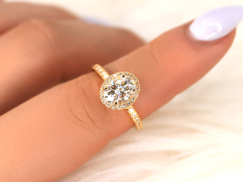 1.50ct Chantelle 8x6mm 14kt Gold Moissanite Diamond Oval Halo Ring - Rosados Box