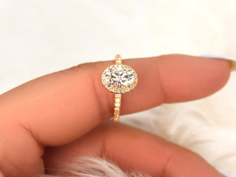 SALE 1.50ct Ready to Ship Chantelle 8x6mm 14kt Gold FB Moissanite Diamond Oval Halo Ring - Rosados Box