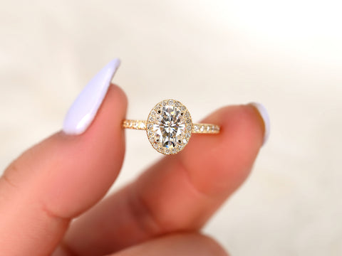 1.50ct Chantelle 8x6mm 14kt Gold Moissanite Diamond Oval Halo Ring - Rosados Box
