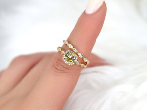 1.05cts Ready to Ship Christie 14kt Gold Lemon Sapphire Diamonds Art Deco Halo Bridal Set