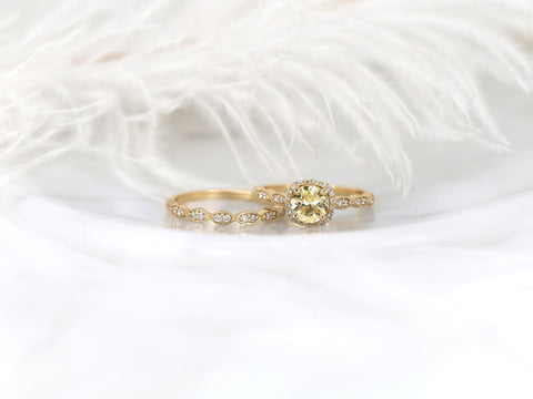 1.05cts Ready to Ship Christie 14kt Gold Lemon Sapphire Diamonds Art Deco Halo Bridal Set - Rosados Box