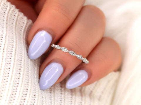 Christie 14kt Leaves WITHOUT Milgrain Diamonds HALFWAY Eternity Ring - Rosados Box