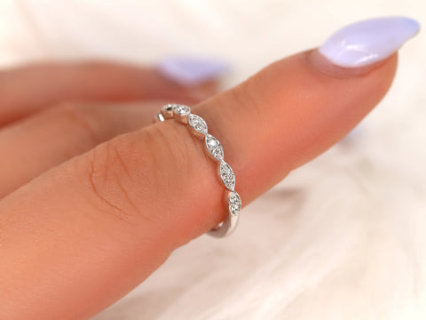 Christie 14kt White Gold WITHOUT Milgrain Diamond ALMOST Eternity Ring - Rosados Box