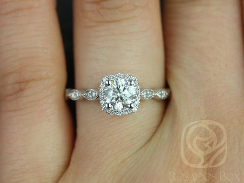 0.75ct Christie 6mm 14kt WITH Milgrain Moissanite Diamond Cushion Halo Ring - Rosados Box
